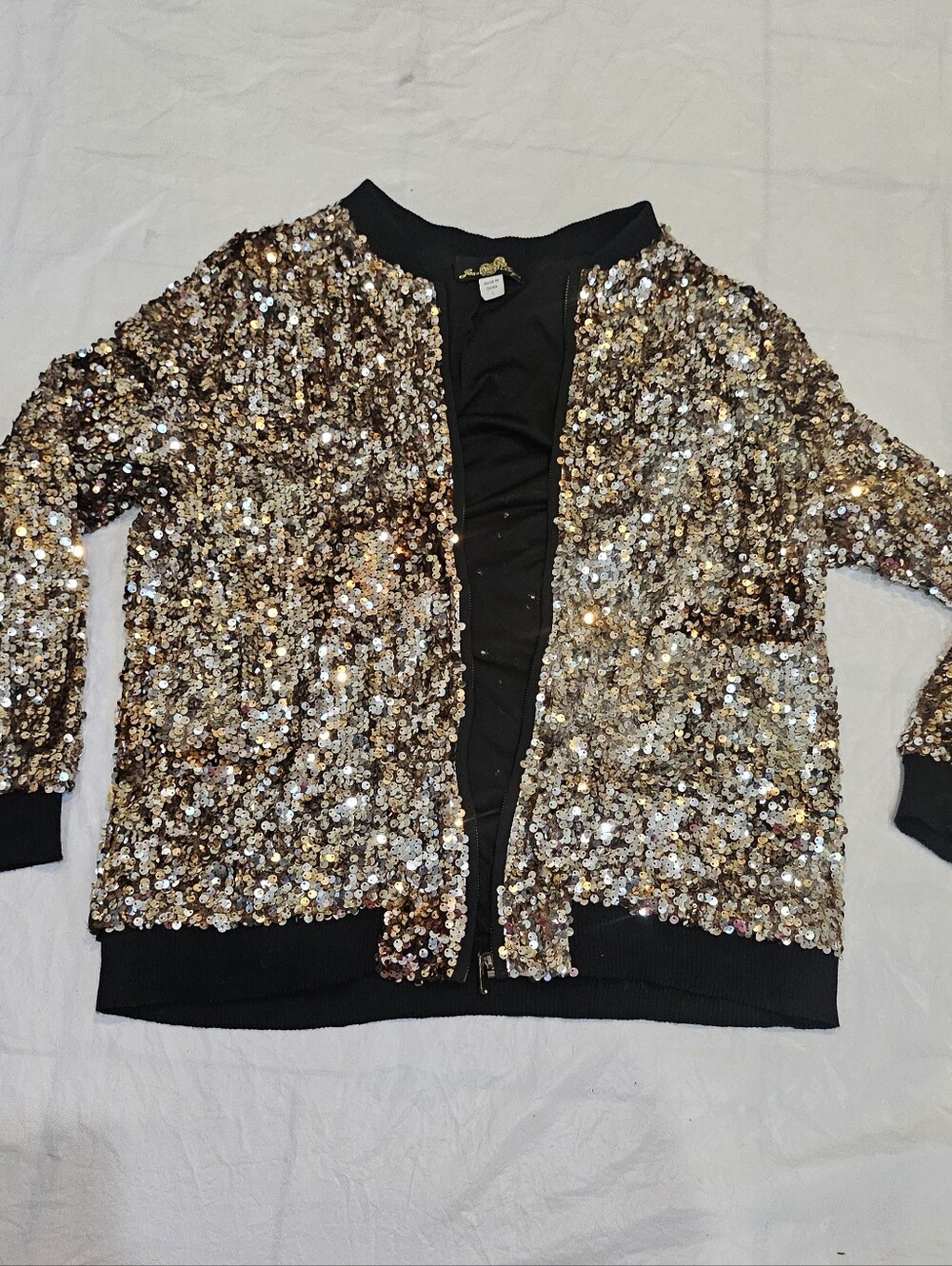 Joan Boyce Sequin Zip-Up Jacket Gold Silver L